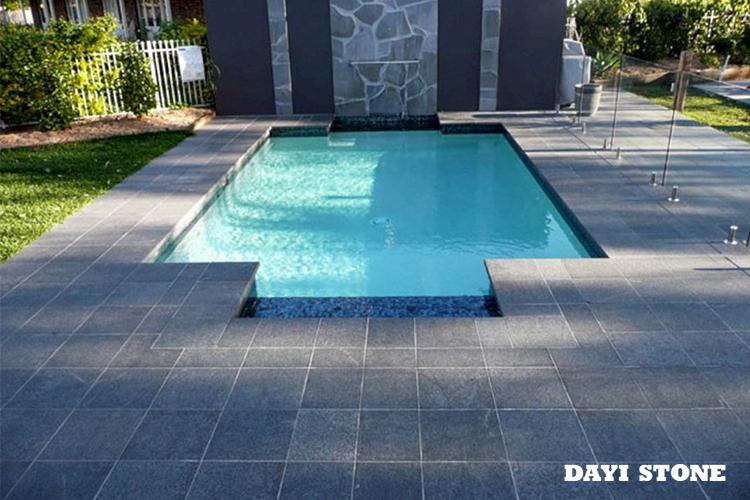 Black Granite Stone Swimming Pool Tiles Flamed 24X24 - Dayi Stone